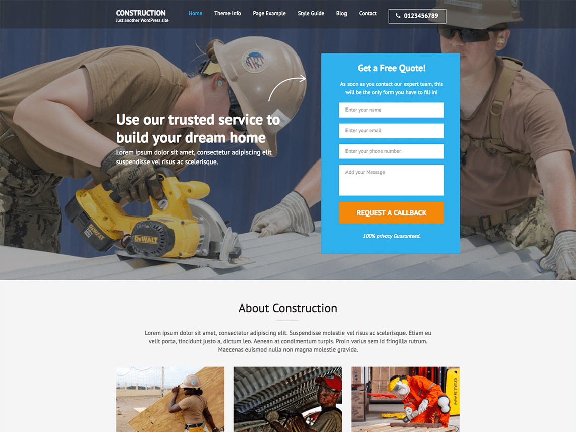 Construction Landing Page WordPress theme